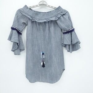 MISA Los Angeles Top Womens XS Blue Boho Ruffle Sleeve Casual Made USA